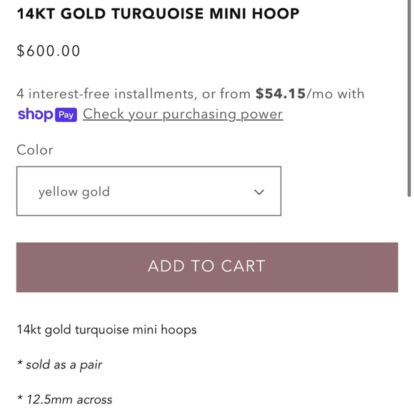 Luna Skye 14k yellow gold, turquoise mini hoop huggie pair - Picture 15 of 16